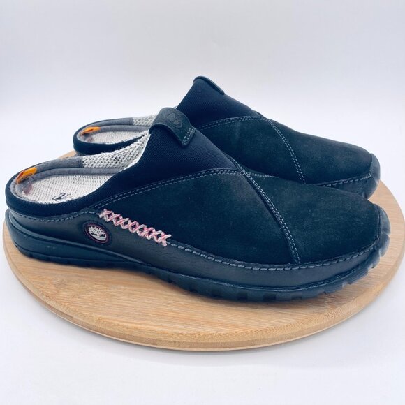 Timberland Smartwool Shoes Womens 8 Black Leather Slip On Mules Wool Lined - Picture 7 of 11